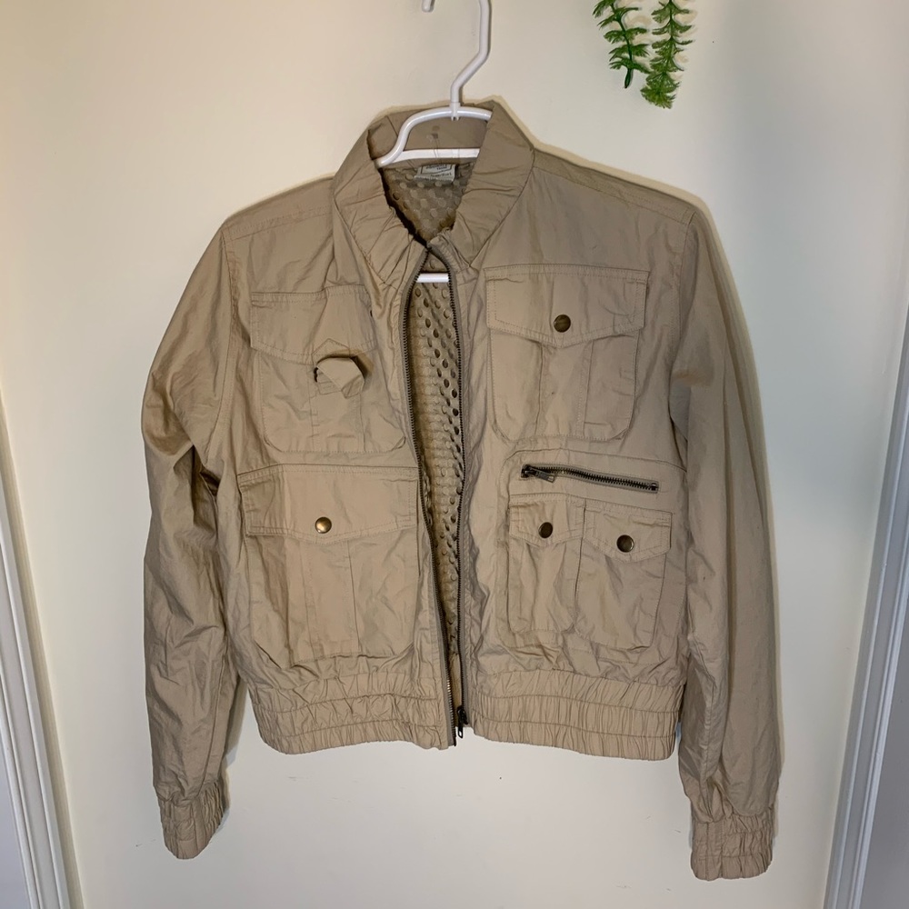 Vintage 725 Beige Bomber Utility Cropped Jacket Size Large - Picture 4 of 16